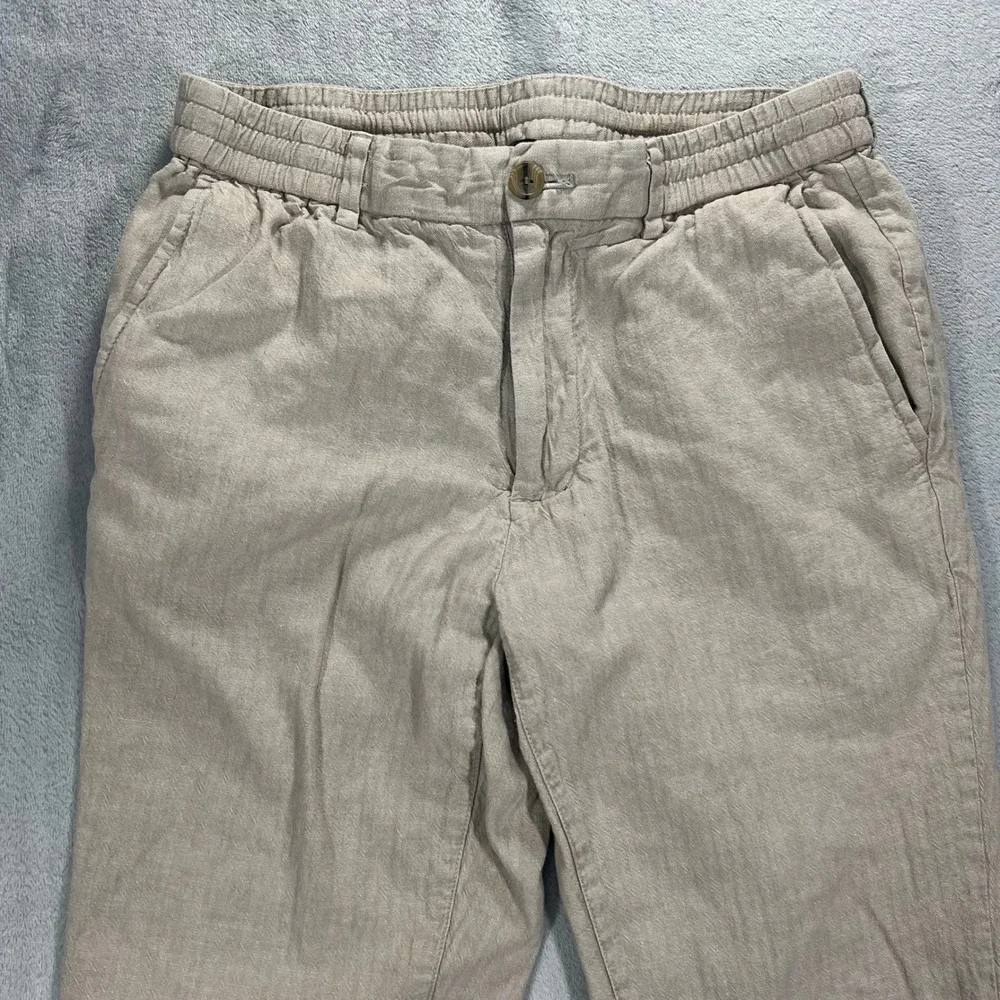 BANANA REPUBLIC Mason Athletic Tapered Pant Mens 31x32 Beige Linen Blend Trouser